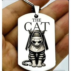 Horror Scary Kitty Cat Nun Hot Art Cross Keychain